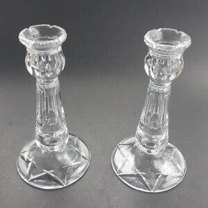 Early Stuart Waterford England Crystal Hand Cut Candleholders Pair England 1930s